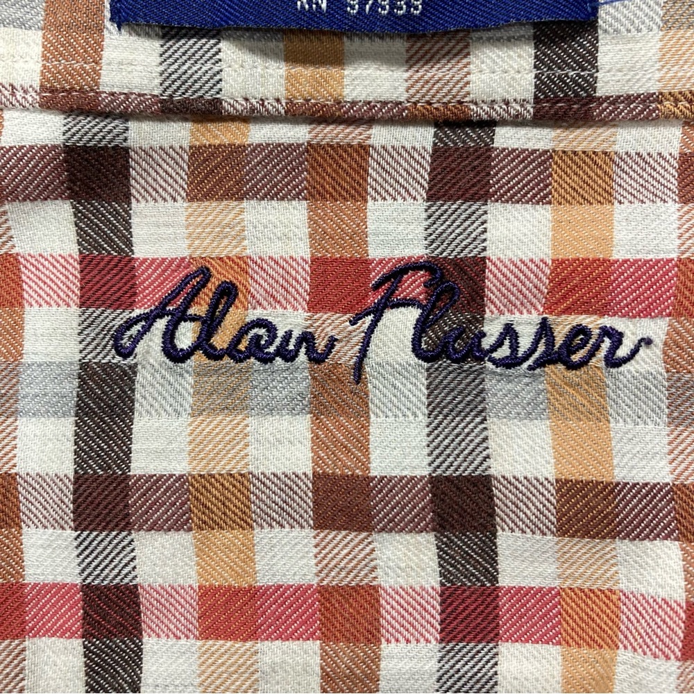 Alan Flusser Shirt Size M Brown, Gold, And Rust Plaid - Picture 3 of 8